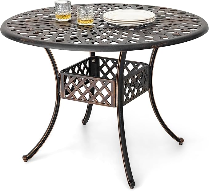 NUU GARDEN 5 Piece Outdoor Patio Dining Set, Cast Aluminum Round Dining Table with Umbrella Hole and Patio Dining Chairs for Patio, Garden, Backyard, Balcony, Black with Gold-Painted Edges