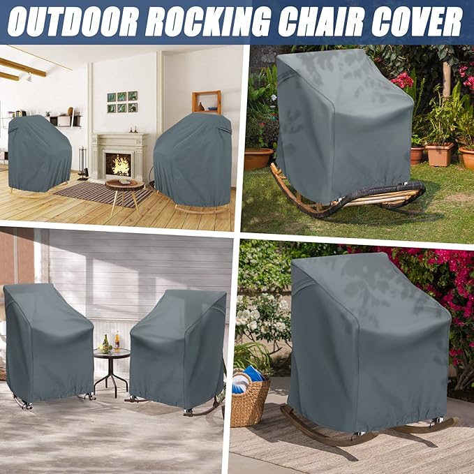 2 Pack Patio Rocking Chair Covers – 420D Waterproof Oxford, All Weather Outdoor Furniture Protector with Handles Air Vent, Grey (27.5" L x 32.5" D x 39" H)