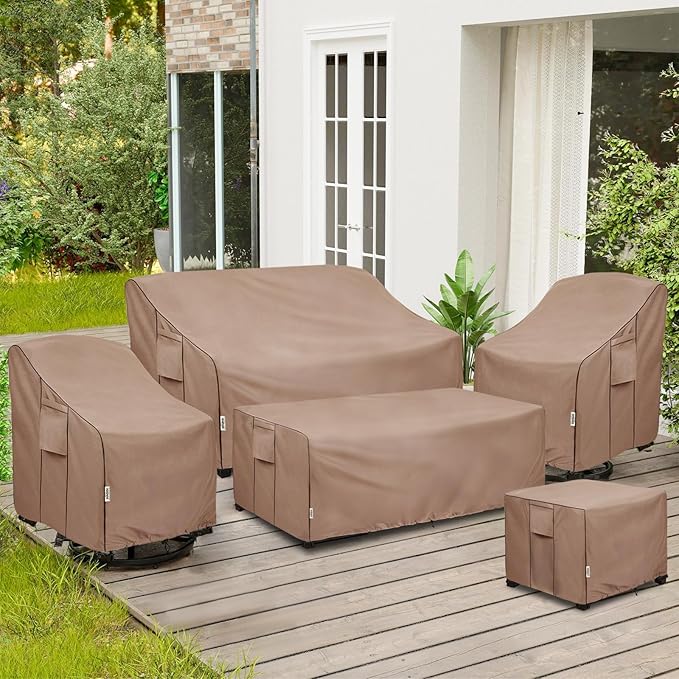 Outdoor Ottoman Cover Waterproof Square Patio Small Side Table Covers,Outdoor Rectangular Waterproof Table Cover-32 W x 32" D x 18" H(Brown)