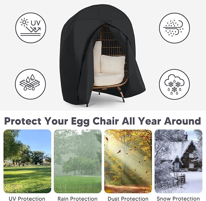 SUNCREAT Extra Large Lawn Egg Chair Cover, Patio Furniture Cover for Indoor Outdoor Lounger, X-Large Size, Black