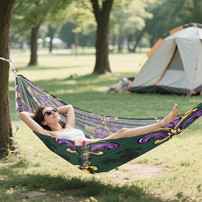 Hammocks for Outside Mardi Gras Fleur De Lis Camping Hammock Portable Hammocks with Tree Straps and Carry Bag Camping Accessories for Hiking Beach Outdoor
