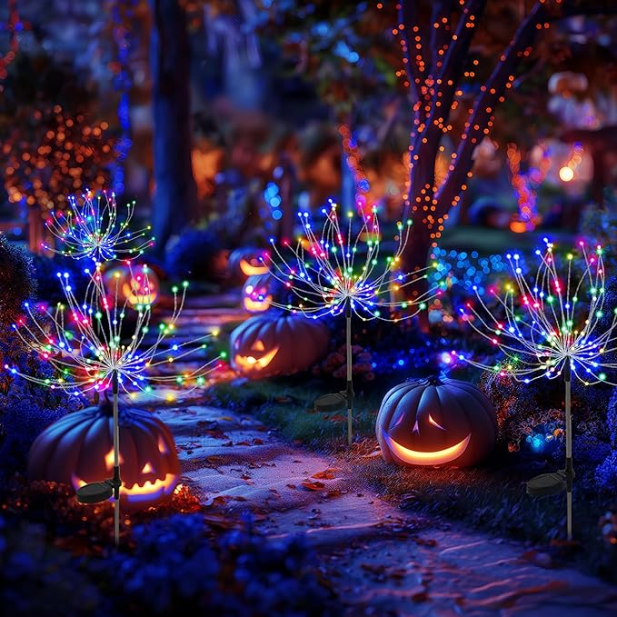 PEVOROS Garden Decor Solar Lights Outdoor,120LED Waterproof Colorful Solar Fairy Garden Lights for Outdoor Decoration,Yard, Patio, Porch,Flower Pot,Pathway, for 4th of July(8Pack)