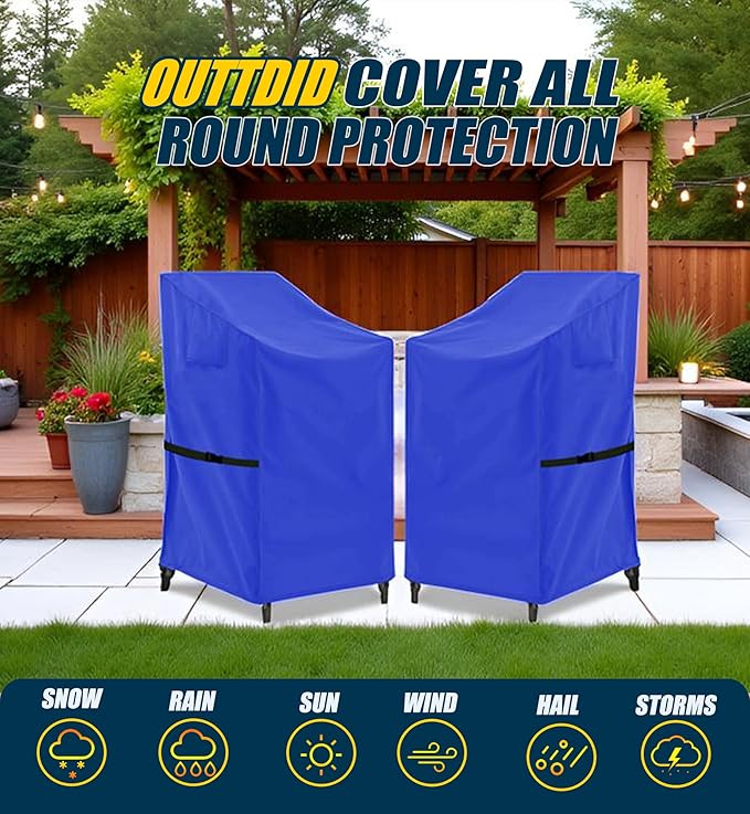 Stackable Patio Chair Cover - 600D High Back Outdoor Chair Cover Waterproof & Heavy Duty, 1 Pack Lawn Furniture Stacking Seat Cover for 4-6 Outdoor Stackable Dining Chairs - 28 x 36 x 47 Inch