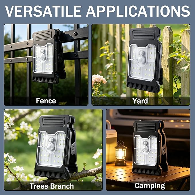 2026 New Waterproof Solar Clip Light with Motion Sensor, 3 Modes Solar Motion Lights Outdoor Waterproof for Fence, Wall, Garage, Patio Umbrella(2Pcs)