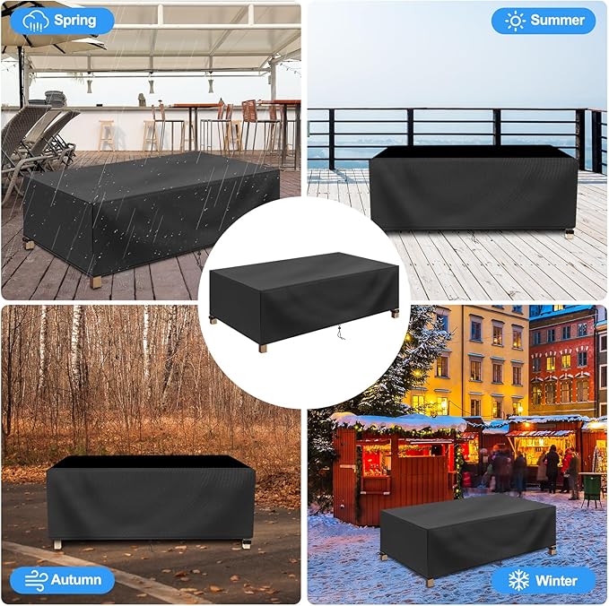 Rectangular Coffee Table Cover 100% Waterproof, 46x26x13 inch Outdoor Table Cover, Patio Furniture Cover for Dinning Furniture, Picnic Coffee Tables Chairs and Sofas, Black