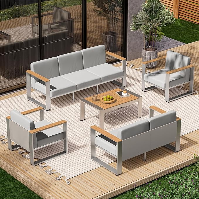 Outdoor Aluminum 3-Seat Sofa, Modern Patio Patio Furniture with Wide Seat and Thick Cushions, All-Weather Oversized Couch for Deck, Porch