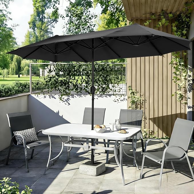 13 ft Patio Umbrella, Large Rectangle Outdoor Umbrella with Strap, Crank, Black