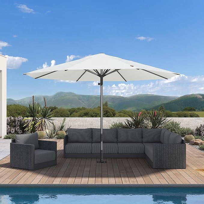 PURPLE LEAF 13 FT Commercial Round Patio Market Table Sun Umbrella Semi Auto Open All Weather Maximum Coverage for Hotel Resort Cafe Restaurant Garden Business Use White