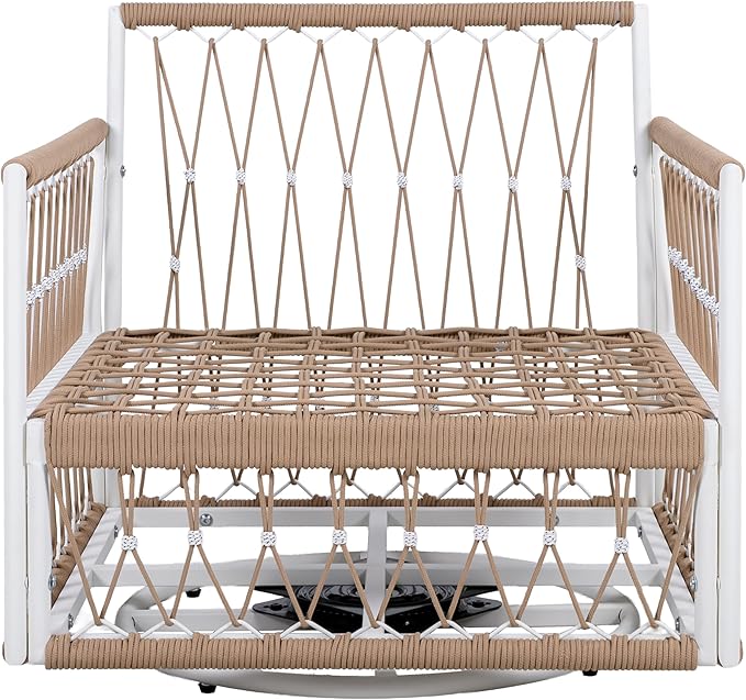 Christopher Knight Home Janna 3-Piece Bohemian Outdoor Patio Furniture Set, Set of 2 Swivel Lounge Chairs with Cushions & Glass Top Side Table, Patio Conversation Set for Garden, Beige + Natural