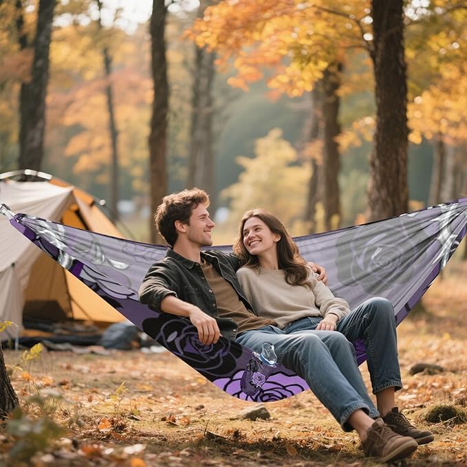 Purple Rose and Thorn Outdoor Hammocks with Tree Straps Cloth Hammock for Camping Travel Accessories