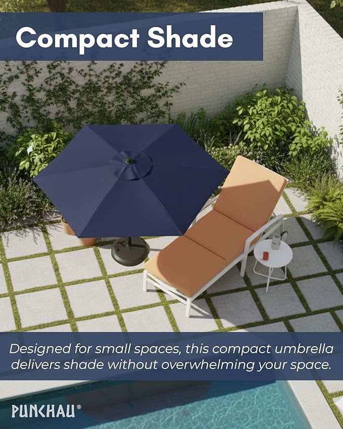 6 Ft Outdoor Patio Umbrella, Easy Open/Close Crank and Push Button Tilt Adjustment - Navy Blue Market Umbrellas
