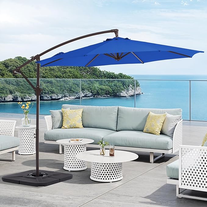 10FT Patio Umbrella, Outdoor Offset Cantilever Umbrella with Sturdy 8 Ribs and Reinforced Base, Easy Tilt Adjustment for Backyard Pool Garden,Dark Blue