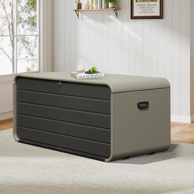 Domi 160 Gallon Outdoor Storage Box – Waterproof, UV-Resistant Deck Box with Lockable Lid for Patio Furniture, Garden Tools, Delivery Packages (Large Resin Storage Bin)