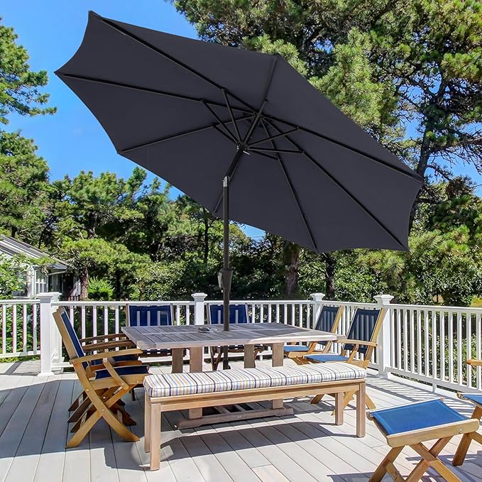 COBANA Patio Umbrella, Outdoor Table Umbrella of 9-Feet with 8 Ribs and Push Button Tilt and Crank, Dark Blue
