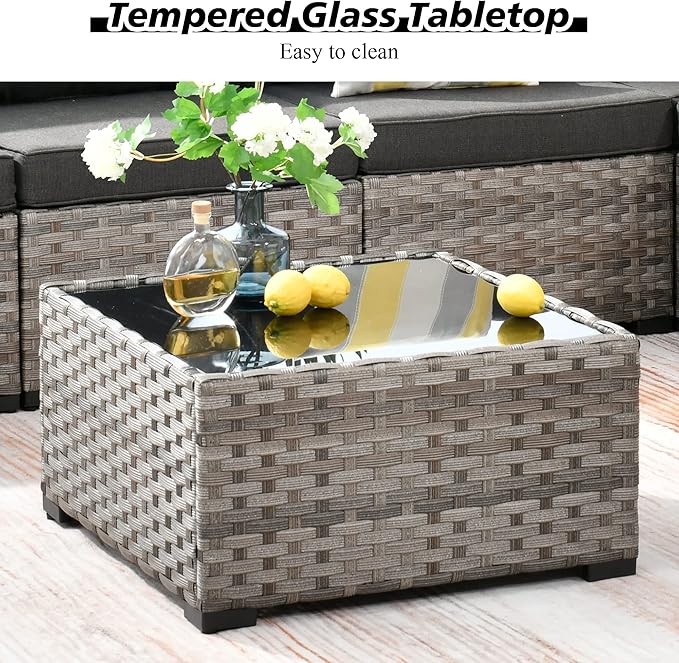 HOOOWOOO Outdoor Patio Sectional Furniture Sofa Set with Widened Armrest,12 Piece Large Modern Wicker Couch,Modular L Shaped Conversation Seating Set with Table for Out Door Garden Corner(Black)