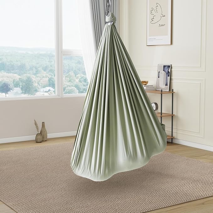Dual-Layer Sensory Swing Hammock for Kids & Adults – Therapy Swivel Hammock, Calming Hug, Indoor/Outdoor Use, Supports 300 lbs – Bean Green, 1.5x1.4m