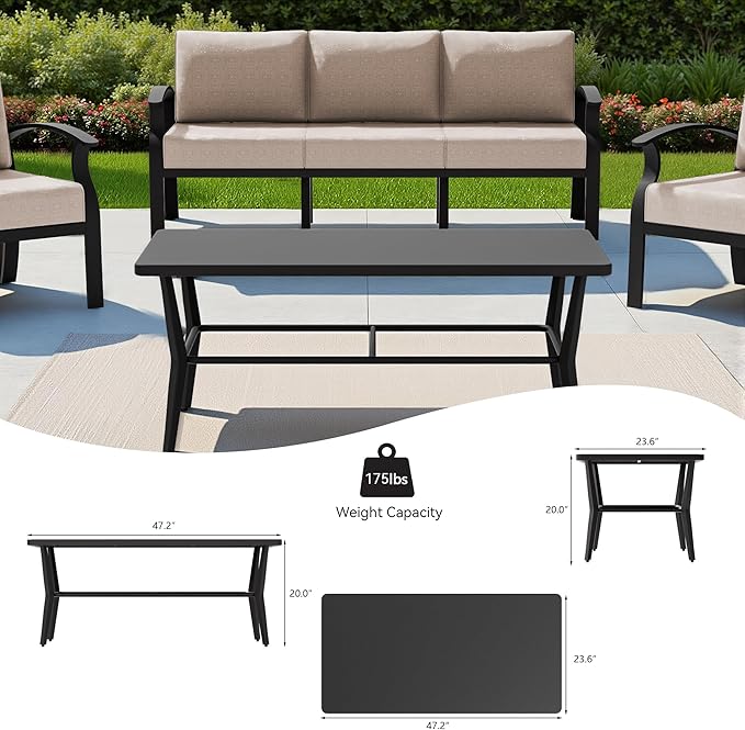 Kullavik Aluminum Patio Furniture Set with Rectangular Coffee Table,5-seat Metal Outdoor Sectional Furniture w/5.1" Cushions,Patio Conversation Sets for Garden,Backyard,Porch-Sand