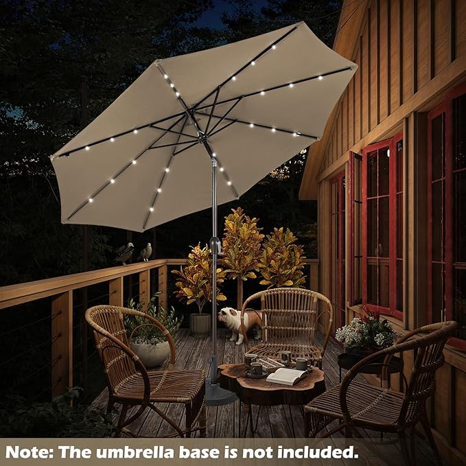 Giantex 9ft/10ft Outdoor Patio umbrella with Solar Lights, Table Market Umbrella with Crank and Push-button Tilt System, Solar LED Lighted Patio Umbrella for Backyard Deck Pool Beach