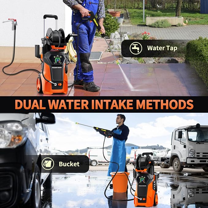 ๐๐๐๐๐๐๐ ๐๐ซ๐๐ฌ๐ฌ๐ฎ๐ซ๐ ๐๐๐ฌ๐ก๐๐ซ Cleaner, Portable Car Washer with 4 Quick Connect Nozzles, Foam Cannon for Car Driveway Patio Fence (Orange)