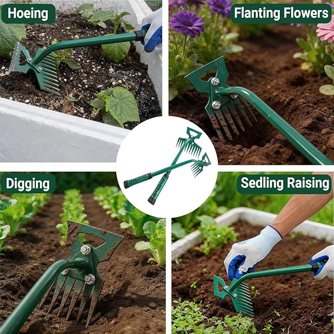 Weeding Artifact Uprooting Weeding Tool kit 2 Pack 6 Teeth 11 Teeth Weed Pulling Tool Portable Manual Weeder Puller for vegetabe Gardening Backyard Farm Planting Weeding