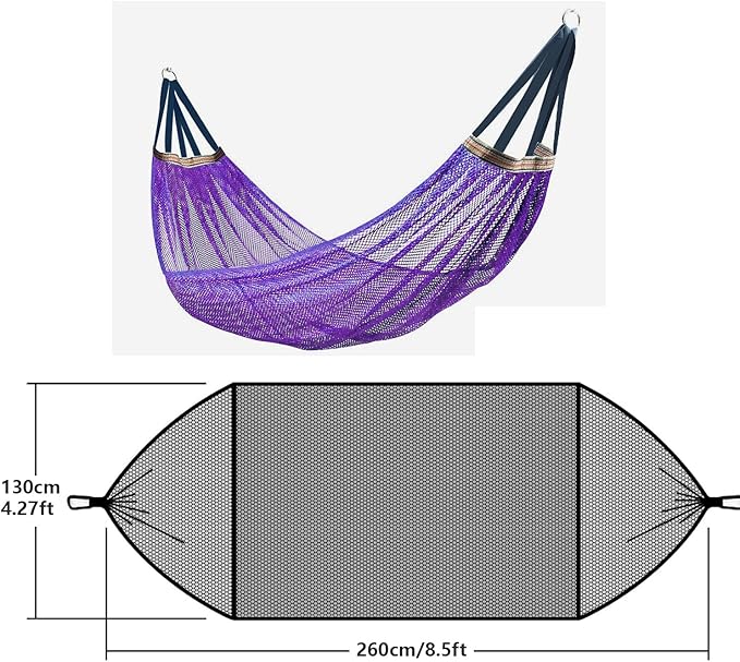 RANIT Outdoor Hammock, Super Soft and Breathable Nylon Mesh Hammock - Maximum Load of 650 LB (Purple)