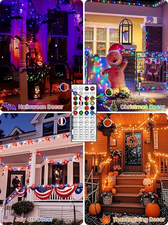 240LED Smart Color Changing String Lights 92FT Orange Fall Light App Remote | Music Sync, Multi Colors and Modes, Timer, Waterproof RGB Twinkle Lights Outdoor Indoor for Christmas Halloween Fall Decor