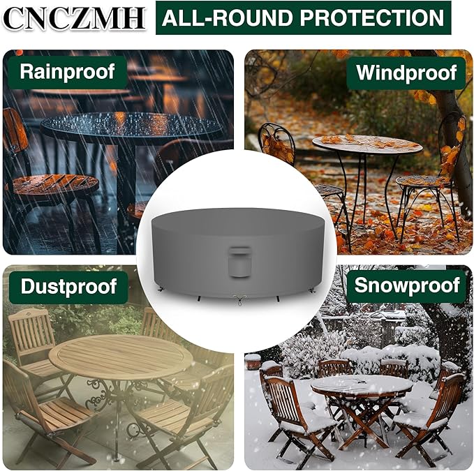 Heavy Duty Patio Furniture Covers Waterproof, 600D Round Outdoor Furniture Cover Waterproof for Sectional Sofa Couch, Outdoor Dining Table and Chair Set Covers 96"DIA x 28"H, Grey