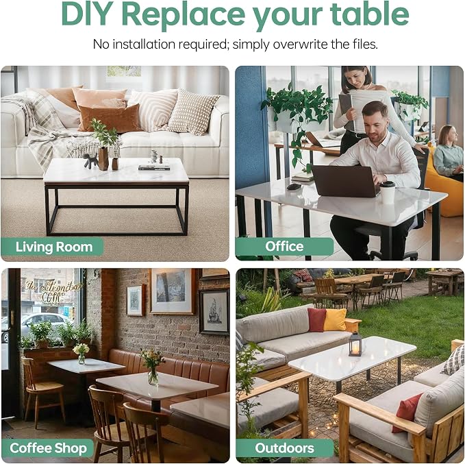 Rectangle Table Top,55.1” x 27.6” White Sintered Stone Tabletop, DIY Replacement & Cover Marble Desktop, Scratch & Wear Resistant, Easy to Clean, Suitable for Indoor & Outdoor