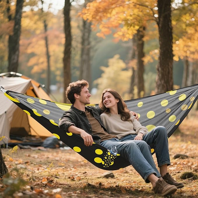 Yellow Irregular Dots 330lb Capacity Hammocks with Tree Straps Fabric Hammock for Outside Beach Patio Garden hamaca para acampar