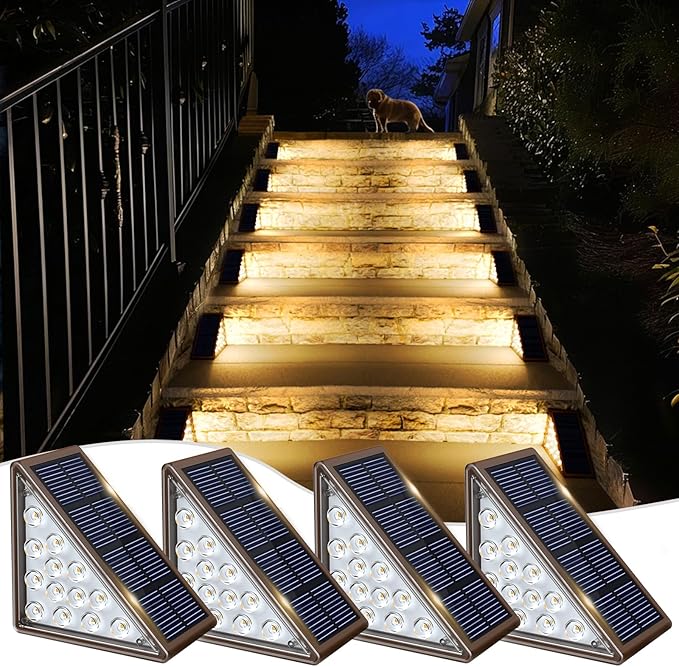 JOFIOS Solar Step Lights for Outside,4pack Solar Stair Lights Outdoor Waterproof IP67,Outdoor Deck Step Lights,Solar Outdoor Lights for Staircase,Patio,Front Step(Warm Brown)
