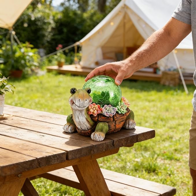 Solar Turtle Garden Statue Lights for Outdoor Decor with Succulent and LED Lighting - Lawn Decoration Resin Tortoise Figurine for Patio Yard Balcony Ornament - Valentine Day Gifts for Mom Grandma