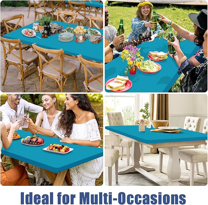 Moosfor Spandex 5 Foot Rectangle Table Cloth 2 Pack, Elastic Fitted Tablecloths for Picnic, Stretch Washable Patio Table Cover for Outdoor, Camping, Banquet and Parties (Teal, 30"x60")
