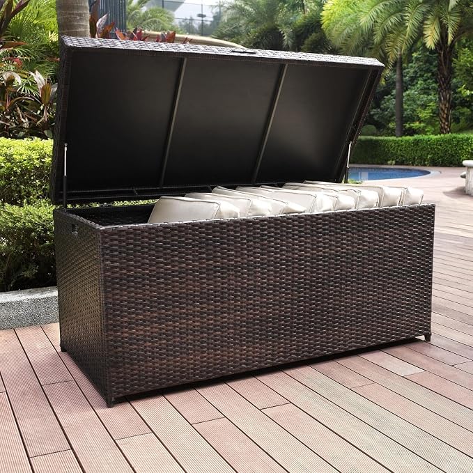 Maykoosh Outdoor Storage Deck Box - 100 Gallon Weatherproof Patio Bin - Brown