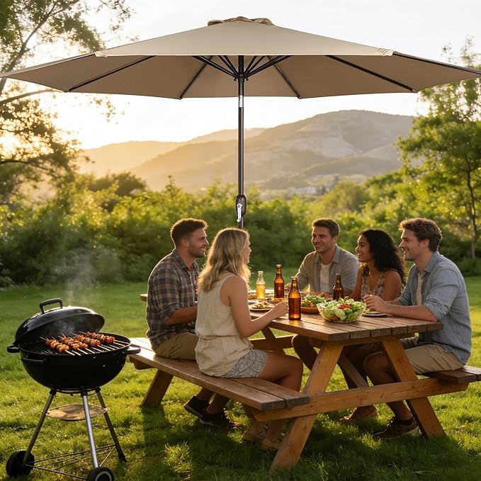 Blissun 10FT Outdoor Patio Umbrella, Outdoor Table Umbrella, Yard Umbrella, Market Umbrella with 8 Sturdy Ribs, Push Button Tilt and Crank