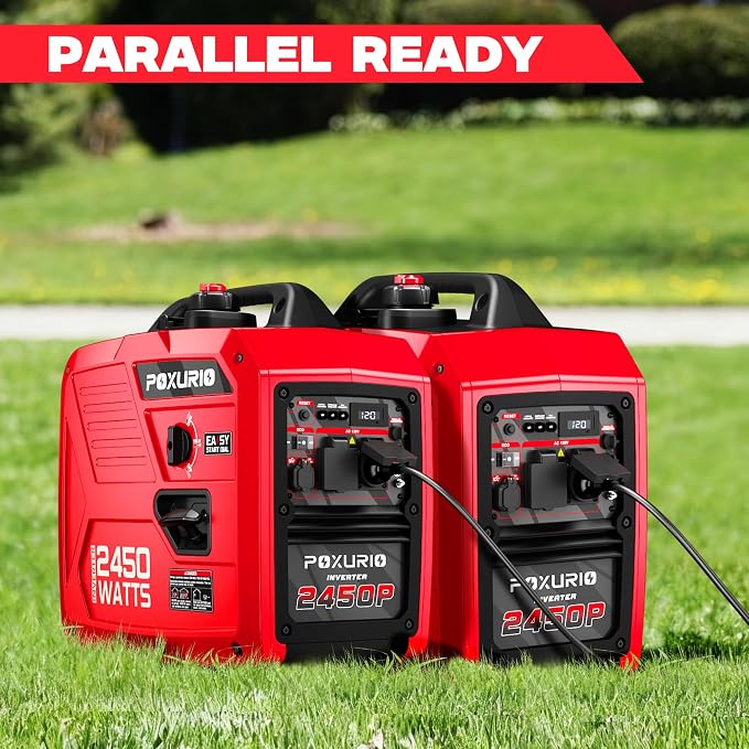 2450 Watt Inverter Generator, 120V Gas Powered Generator Super Quiet, RV Ready/EPA for RV, Camping and Home,Red