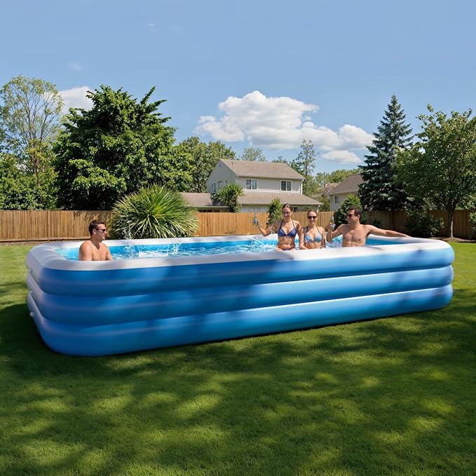 Inflatable Pool for Adults, 142" x 71" x 21" Blow Up Pools, Rectangular Family Swimming Pool