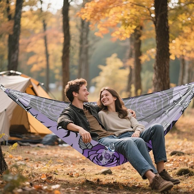Purple Rose & Thorn Seamless Outdoor Hammocks with Tree Straps Cloth Hammock for Camping Travel Accessories