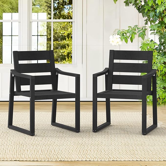Cozyman HDPS Outdoor Dining Chairs Set of 8, 350 LBS, Patio Dining Chairs with Armrest, All Weather Outdoor Kitchen Chairs with Square Frame Legs for Outdoor Indoor, Lawn, Garden, Backyard, Black