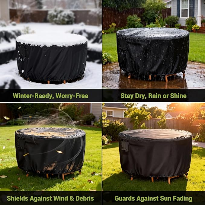 Extra Large 84 Inch Tall Round Patio Furniture Cover, Heavy Duty Waterproof Outdoor Cover for Bar Height Table Sets, Sectional Sofa (Black, 84"DIAx36"H)