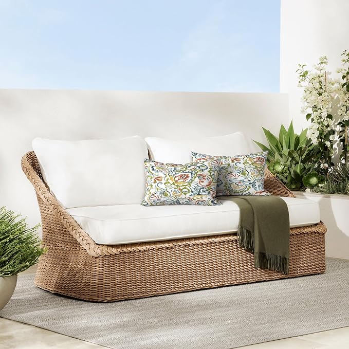 DYTXIII Pack of 2 Outdoor Waterproof Lumbar Pillow Covers ONLY, 12x20 Rectangle Decorative Double Printed Pillow Cases for Patio Couch Porch Furniture - Paisley Botanical