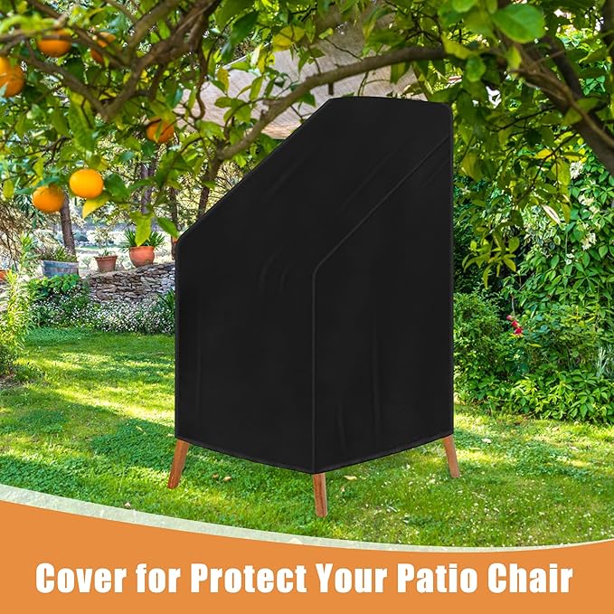 Outdoor Chair Cover Waterproof, High Back Stackable Patio Chair Cover for Lawn Furniture for Protecting (Black, 26Wx34Dx45H)