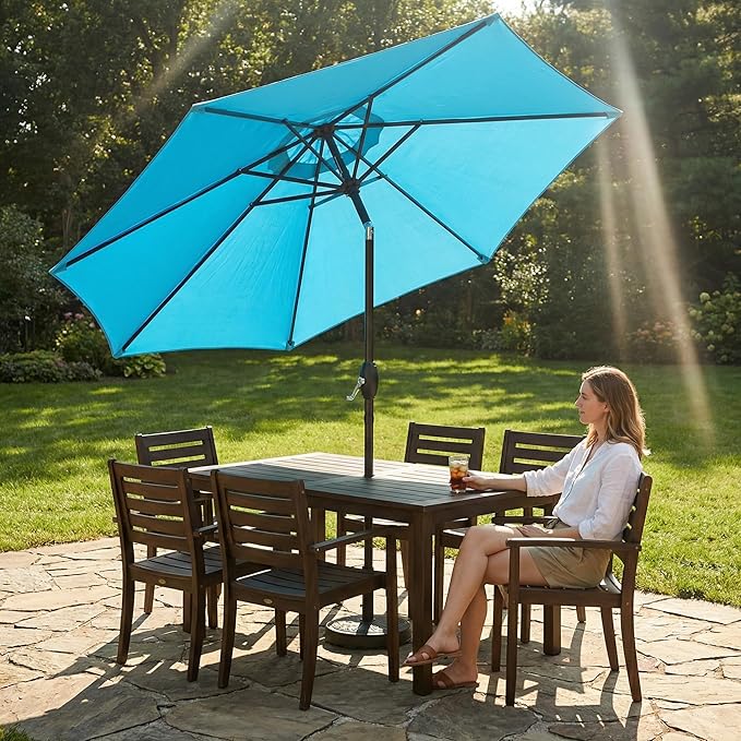 Wisteria Lane Outdoor Patio Umbrella, 7.5' Patio Umbrella, Market Umbrella, Large Outdoor Umbrella, Metal Pole Umbrella with Push Button Tilt and Crank, Polyester Canopy