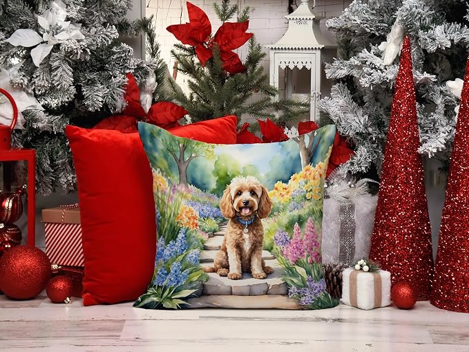 Caroline's Treasures Cockapoo Spring Path Throw Pillow Machine Washable, Indoor Outdoor Decorative Pillow for Couch, Bed or Patio, 14Hx14W