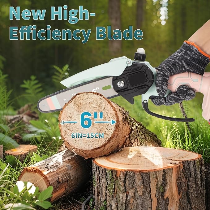Mini Chainsaw with 2×24V Battery Powered Electric Chain Saw,chain saw are suitable for cutting wood and trimming branches,Mini Chainsaw Cordless With three chains (Blue-pink)