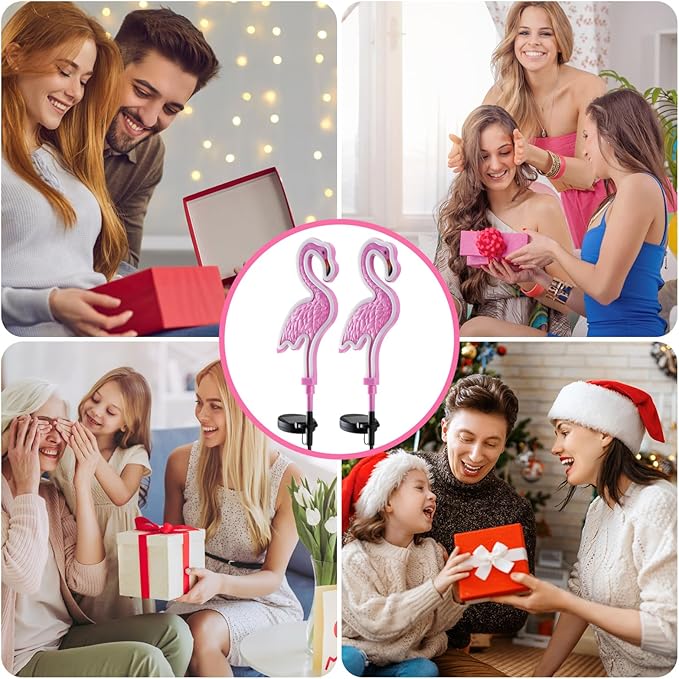 Solar Flamingo Lights,Pink Neon Flamingo Solar Lights,Outdoor Garden Decor,Gift for dad,Housewarming Gift,Decorative Outdoor Light for Yard (2 Pack)