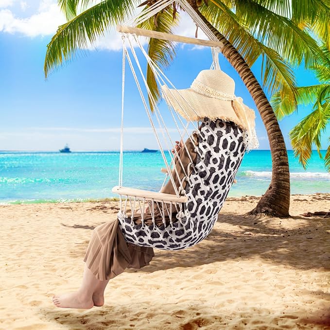Backyard Expressions Extra Padded Reversible Hanging Rope Swing - Max 275 Lbs - Wooden Spreader Bar - for Any Indoor or Outdoor Spaces