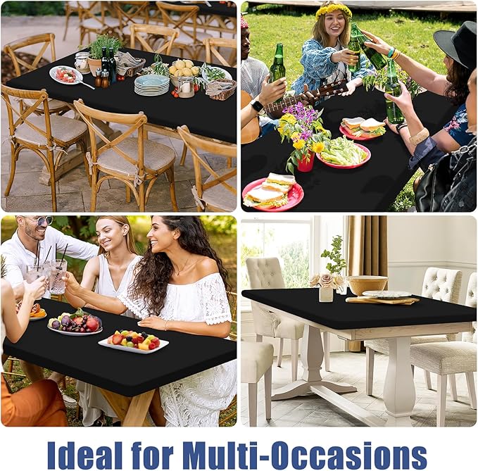 Moosfor Spandex 6 Foot Rectangle Table Cloth 2 Pack, Elastic Fitted Tablecloths for Picnic, Stretch Washable Patio Table Cover for Outdoor, Camping, Banquet and Parties (Black, 30"x72")