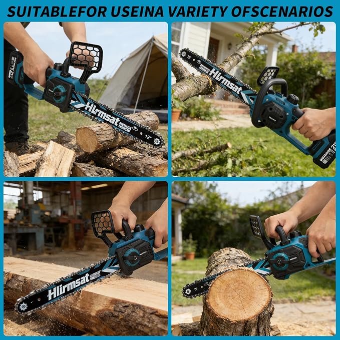 12" Electric Cordless Chainsaw,21V Brushless Battery Chain Saw with 2 x 4.0Ah Battery,Powered Handheld Chainsaw with 2 x Chain Guide,Electric Motosierra for Wood Cutting Tree Pruning,Yard Work