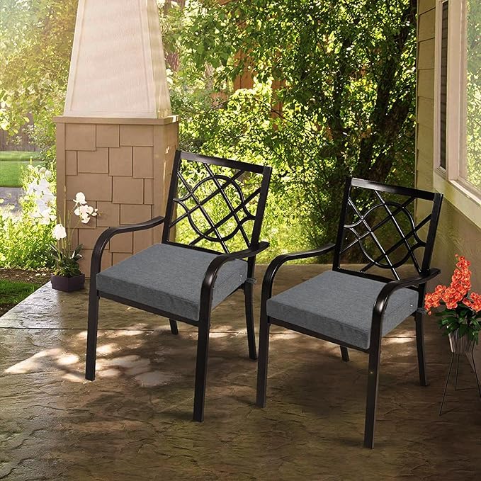 FUNHOME 2 Pack Outdoor Cushion Covers 24" x 22" x 4", No Insert! Water-Resistant Patio Chair Seat Cushion Covers with Zipper and Tie, Replacement Cover Only(Grey)