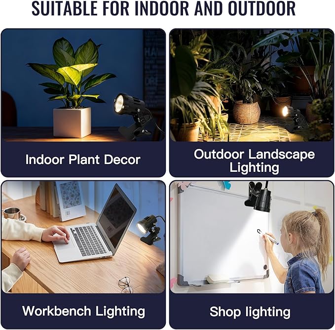 TAYSING Dusk to Dawn Outdoor Landscape Spot Lights with Clip, 9W 800LM Plug in Spotlight, 3000K Warm White, IP66 Waterproof with 5FT Cord for Garden Tree Flag Pathway Patio, 2 Pack